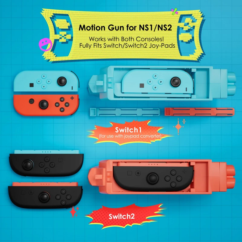 IINE Motion Gaming Gun Controller for Nintendo Switch 2 / Nintendo Switch (Blue/Orange) (L1142)