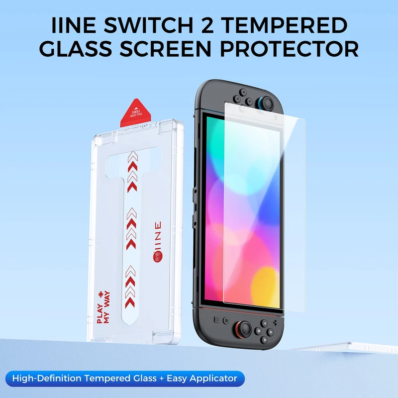 IINE High Transparency Tempered Glass 2-Pack with Dust-Removal Box for Nintendo Switch 2 (L1136)