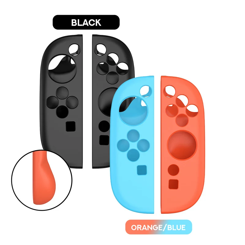 IINE Silicone Protective Case with Raised Back for Nintendo Switch 2 Joy-Con (Black, Orange/Blue) (L1086, L1087)