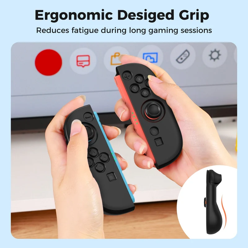 IINE Silicone Protective Case with Raised Back for Nintendo Switch 2 Joy-Con (Black, Orange/Blue) (L1086, L1087)