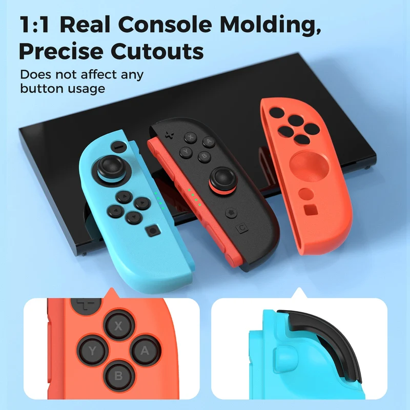 IINE Silicone Protective Case with Raised Back for Nintendo Switch 2 Joy-Con (Black, Orange/Blue) (L1086, L1087)