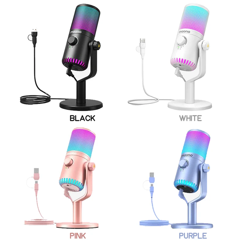 Maono DM30 RGB USB Condenser Microphone (Black, White, Pink, Purple)