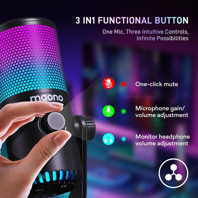Maono DM30 RGB USB Condenser Microphone (Black, White, Pink, Purple)
