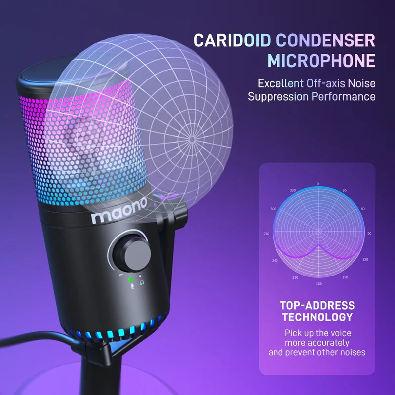Maono DM30 RGB USB Condenser Microphone (Black, White, Pink, Purple)