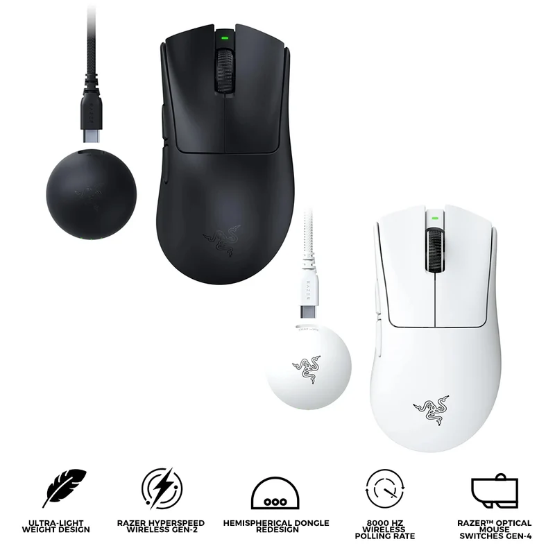 Razer DeathAdder V4 Pro Ultra-Lightweight Wireless Ergonomic Esports Mouse (Black, White)
