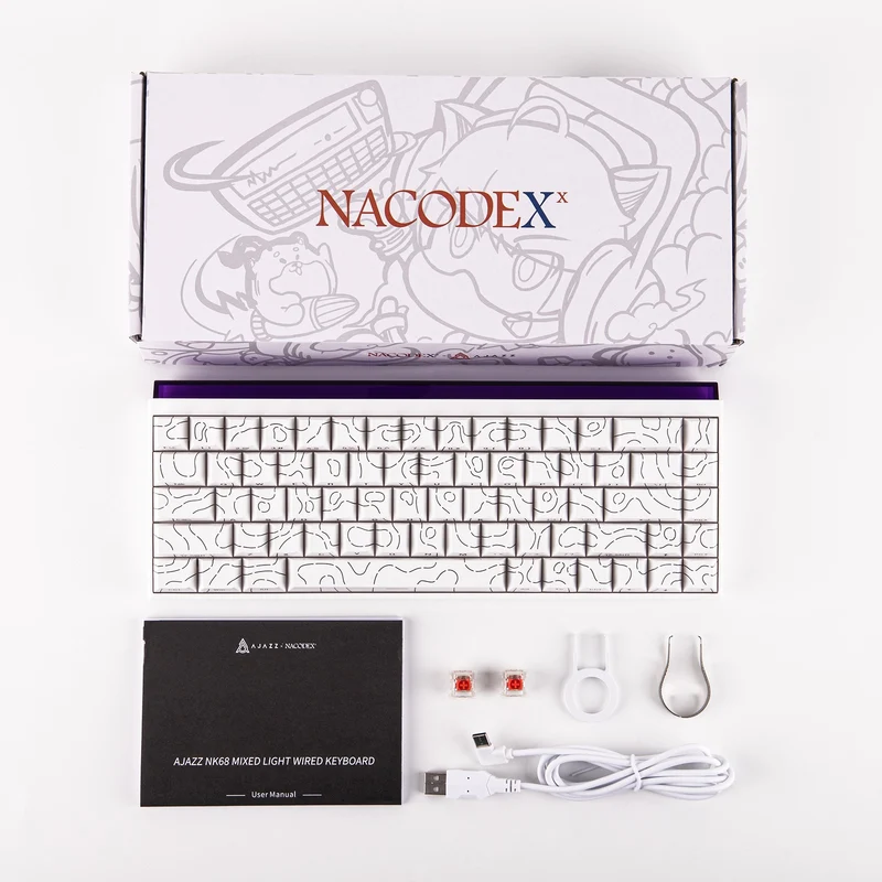 Nacodex x Ajazz NK68 Mixed Light Wired 68-Key Hot-Swappable Mechanical Keyboard (White Contour) (Red Switch)