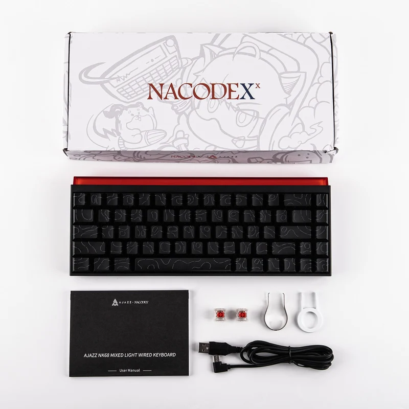 Nacodex x Ajazz NK68 Mixed Light Wired 68-Key Hot-Swappable Mechanical Keyboard (Black Contour) (Red Switch)