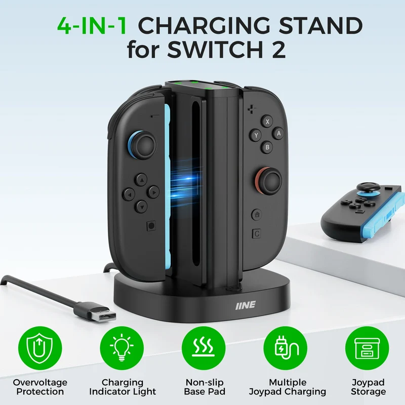 IINE 4-in-1 Classic Charging Dock for Nintendo Switch 2 (Black) (L1103)