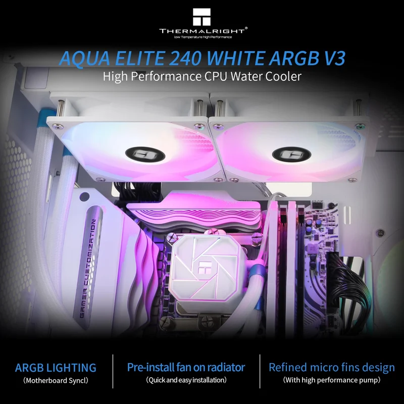Thermalright Aqua Elite 240 ARGB V3 AIO CPU Liquid Cooler (Black, White)