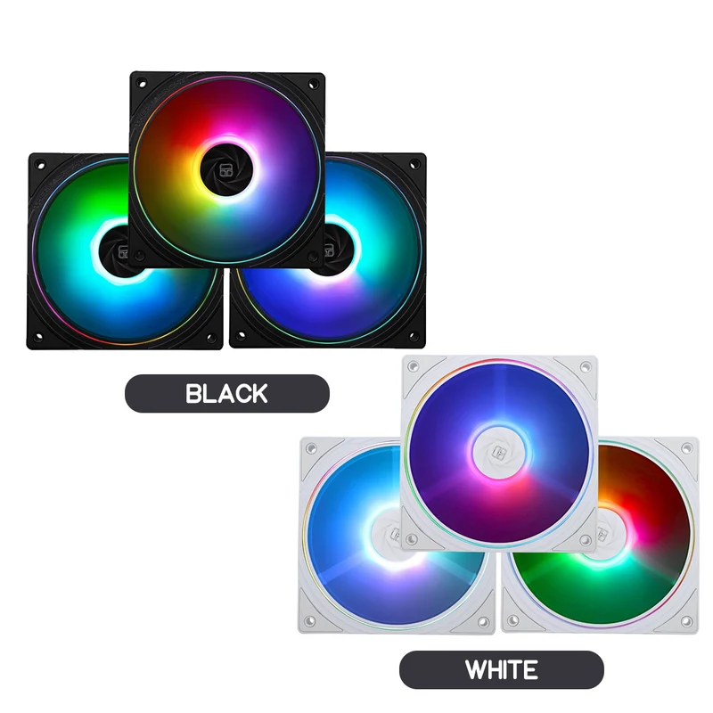 Thermalright TL-S12-S Silent 120mm PWM Hybrid ARGB Effect Case Fan (Black, White) (3-Pack)