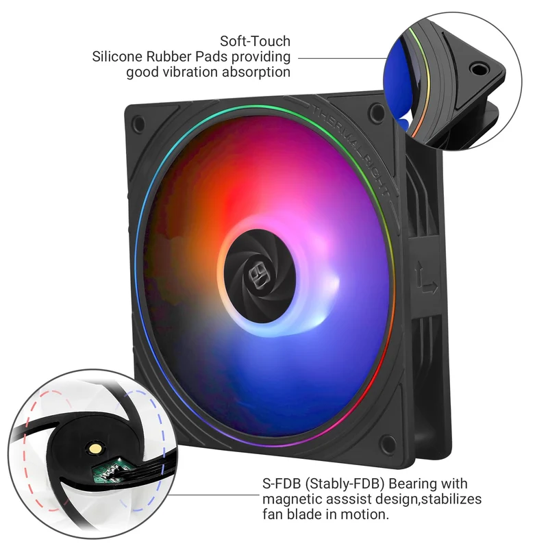 Thermalright TL-S12-S Silent 120mm PWM Hybrid ARGB Effect Case Fan (Black, White) (3-Pack)