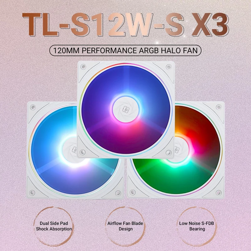 Thermalright TL-S12-S Silent 120mm PWM Hybrid ARGB Effect Case Fan (Black, White) (3-Pack)