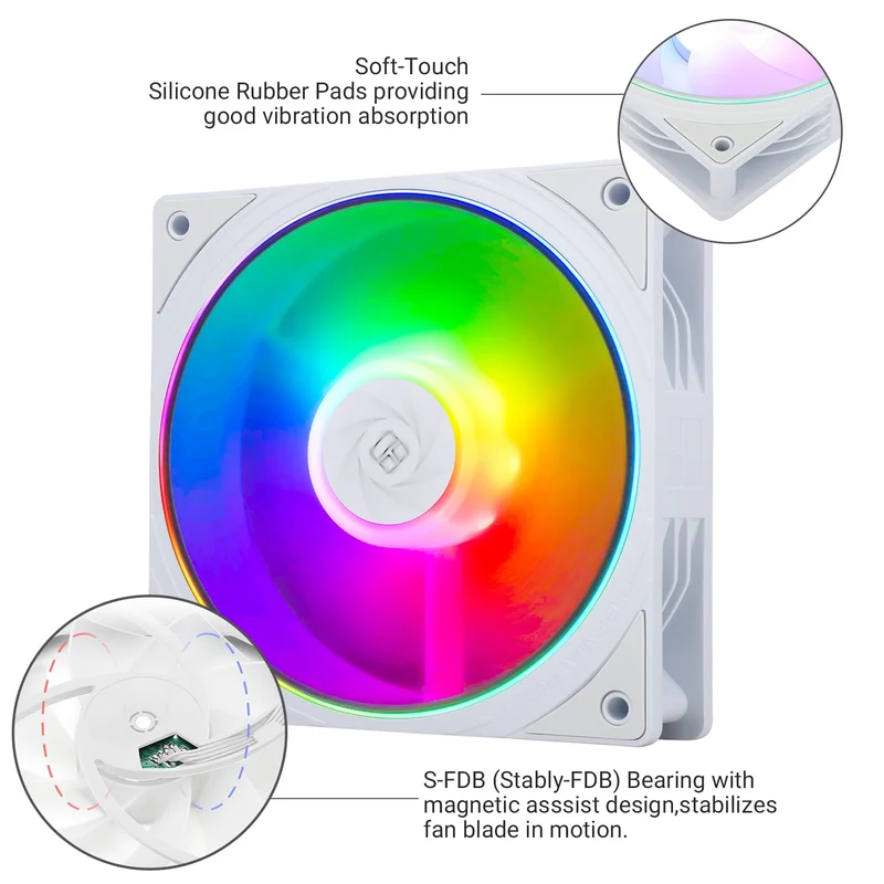 Thermalright TL-S12-S Silent 120mm PWM Hybrid ARGB Effect Case Fan (Black, White) (3-Pack)