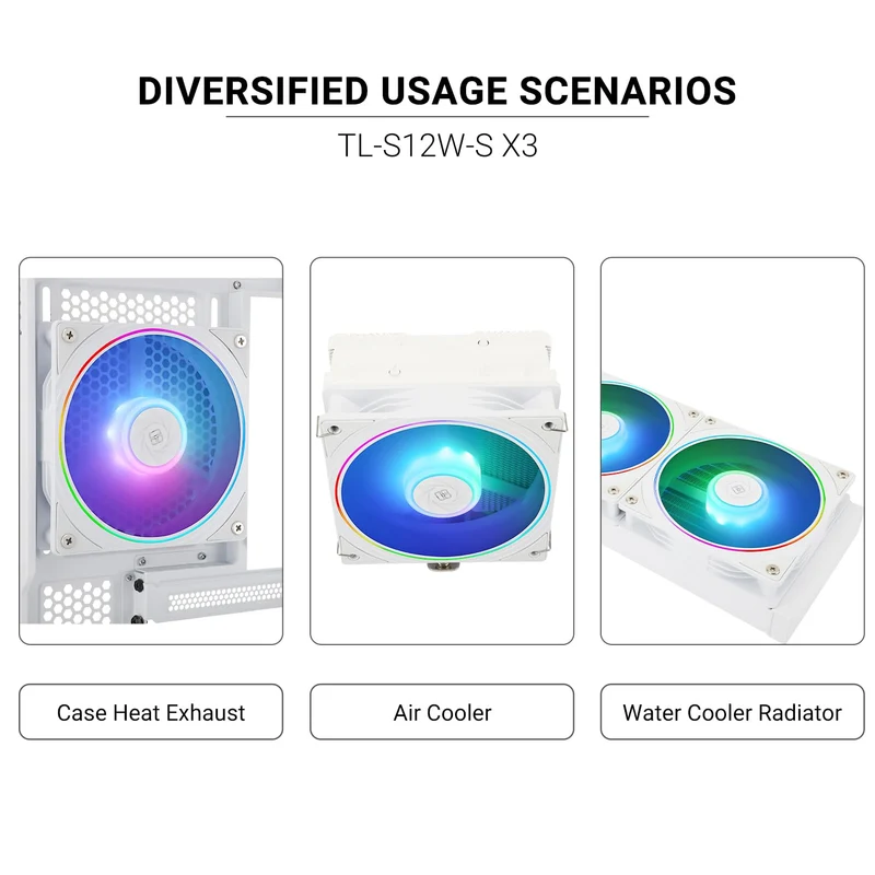 Thermalright TL-S12-S Silent 120mm PWM Hybrid ARGB Effect Case Fan (Black, White) (3-Pack)