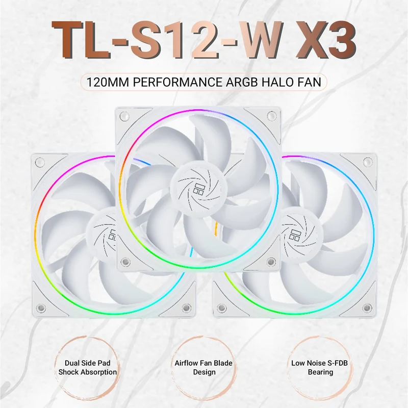 Thermalright TL-S12 120mm PWM ARGB Light Ring Case Fan (Black, White) (3-Pack)