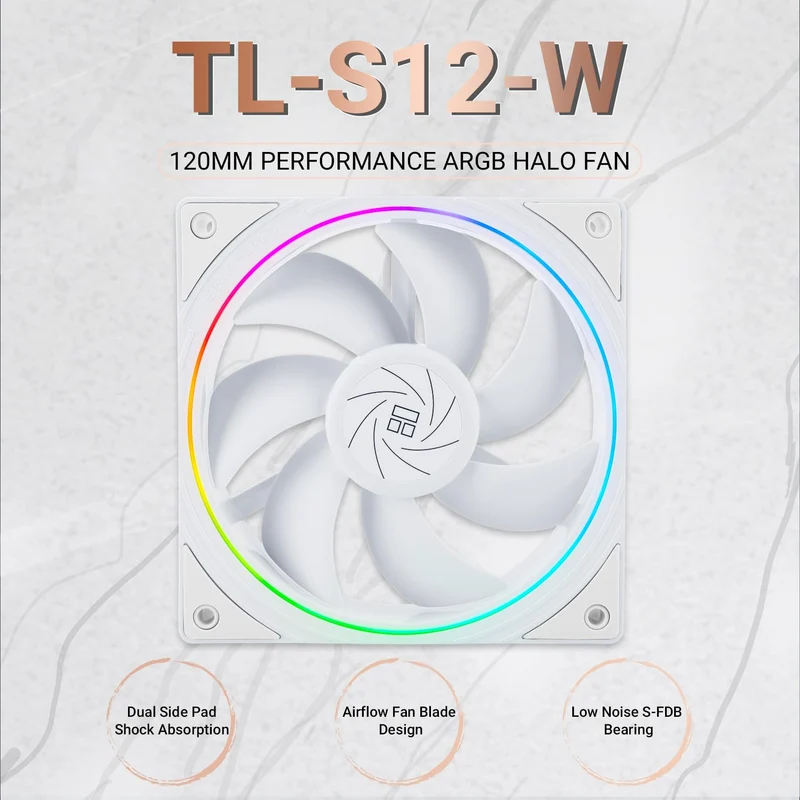 Thermalright TL-S12 120mm PWM ARGB Light Ring Case Fan (Black, White)