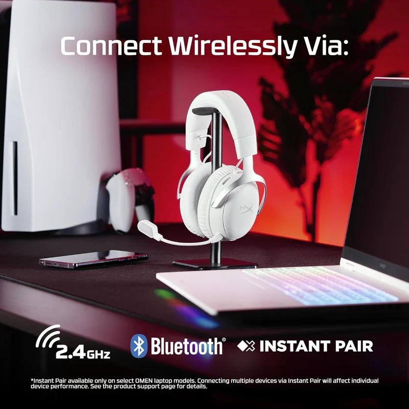 HyperX Cloud III S Wireless Gaming Headset for PC/PS5/PS4/N-Switch/Mobile (White) (AX6G1AA)