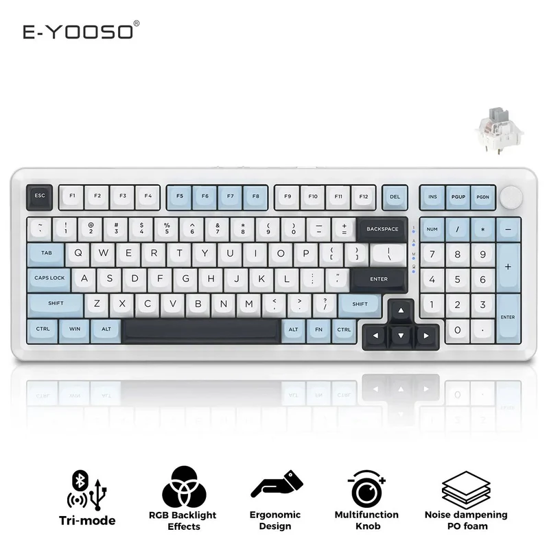 E-Yooso Z-98 Tri-Mode RGB 98-Keys Mechanical Keyboard White/Blue (Silverwood Switch)