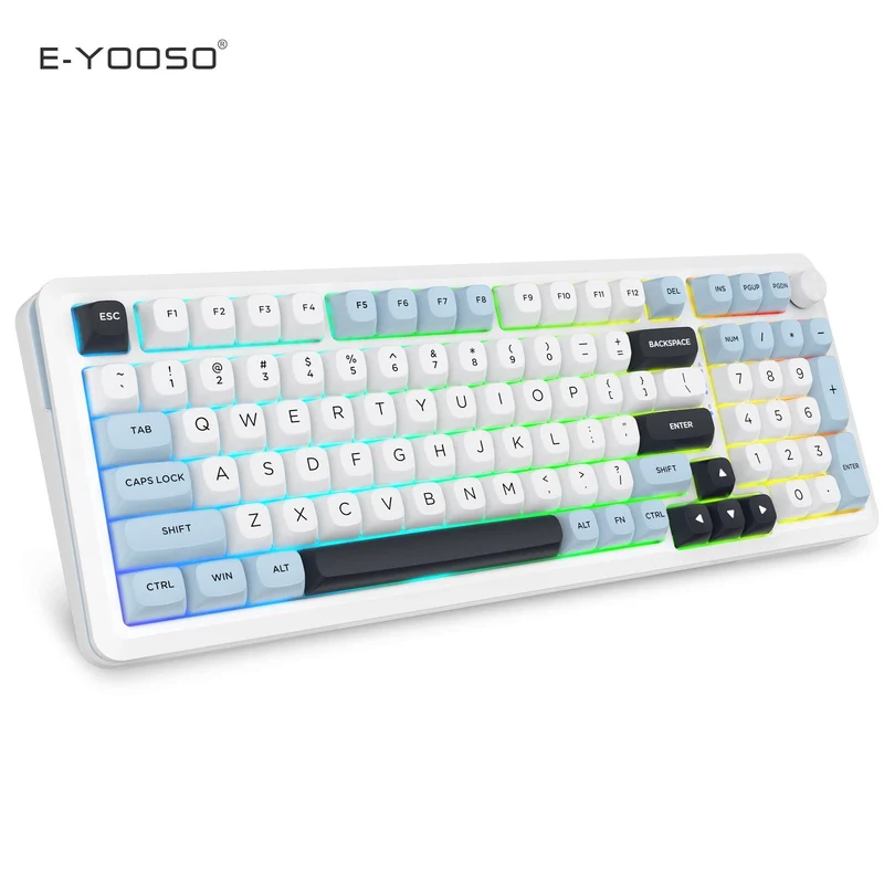 E-Yooso Z-98 Tri-Mode RGB 98-Keys Mechanical Keyboard White/Blue (Silverwood Switch)