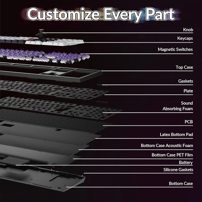 Keychron Q6 HE QMK Fully Assembled Knob RGB Full Size Wireless Custom Keyboard - Carbon Black (Gateron Double-Rail Magnetic Nebula Switch) (Q6H-M1)