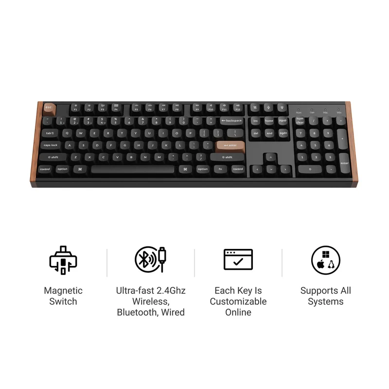 Keychron K10 HE Special Ed. Full Size Wireless Magnetic Switch Custom Keyboard - Black (Gateron Double-Rail Magnetic Nebula Switch) (K10H-F1)