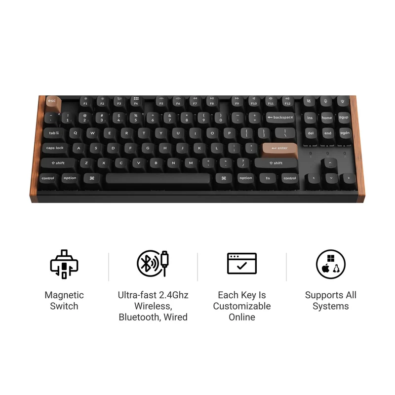 Keychron K8 HE Special Ed. TKL Wireless Magnetic Switch Custom Keyboard - Black (Gateron Double-Rail Magnetic Nebula Switch) (K8H-F1)