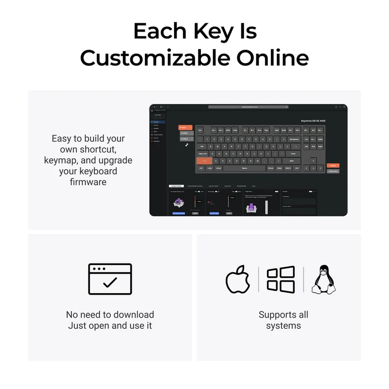 Keychron K8 HE Special Ed. TKL Wireless Magnetic Switch Custom Keyboard - Black (Gateron Double-Rail Magnetic Nebula Switch) (K8H-F1)