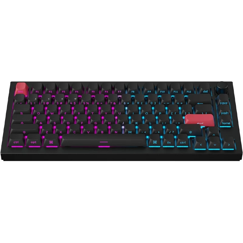 Keychron Q1 Max QMK/VIA Fully Assembled with Knob RGB Backlit Hot-Swappable 75% Wireless Custom Mechanical Keyboard - Carbon Black (Gateron Jupiter Red Switch) (Q1M-M1S)