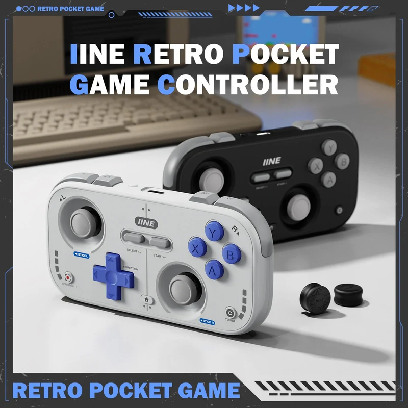 IINE Palm-Sized Retro Chronos Controller (Vintage Grey, Classic Black) (L1031, L1032)