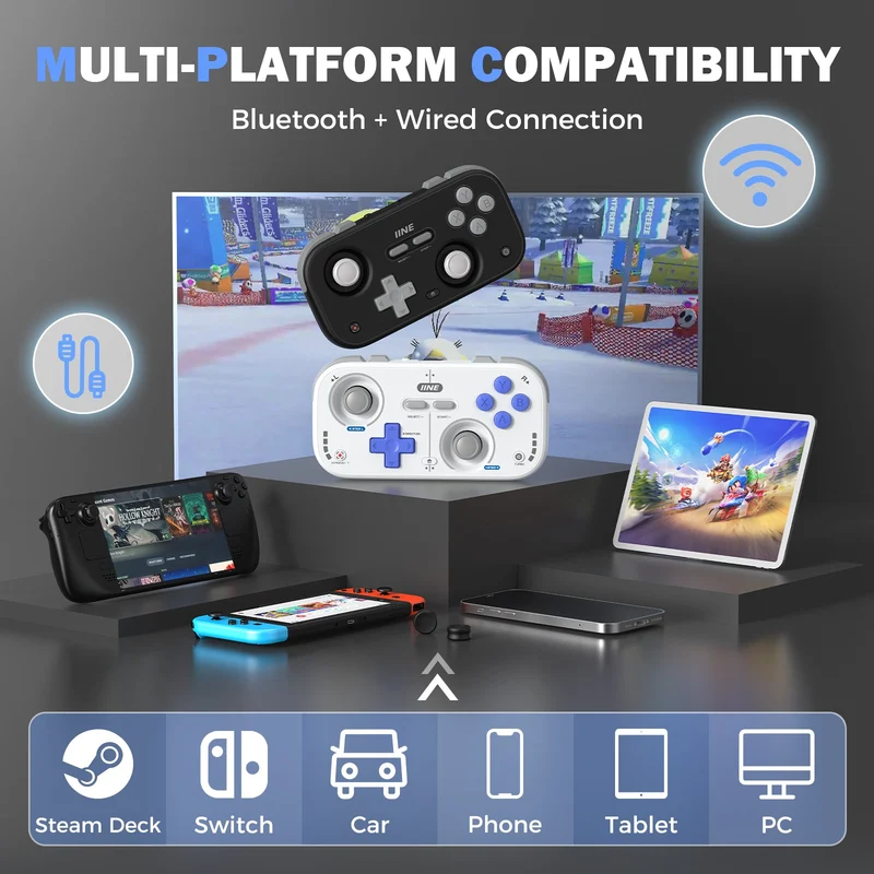 IINE Palm-Sized Retro Chronos Controller (Vintage Grey, Classic Black) (L1031, L1032)