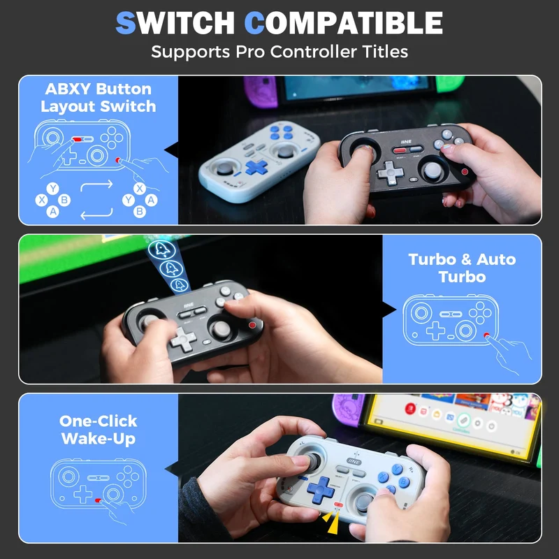 IINE Palm-Sized Retro Chronos Controller (Vintage Grey, Classic Black) (L1031, L1032)