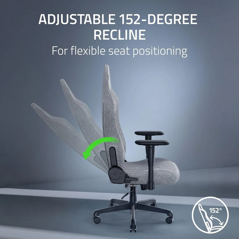 Razer Iskur V2 X Fabric Essential Gaming Chair with Built-in Lumbar Support (Black/Green, Light Gray)
