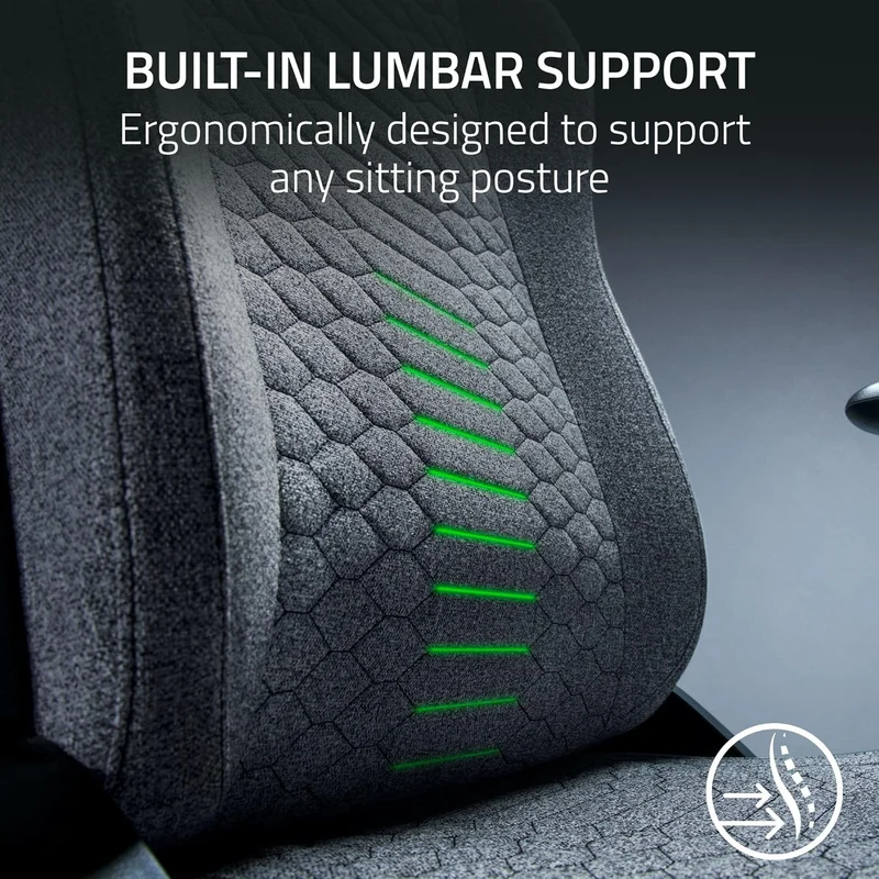Razer Iskur V2 X Fabric Essential Gaming Chair with Built-in Lumbar Support (Black/Green, Light Gray)