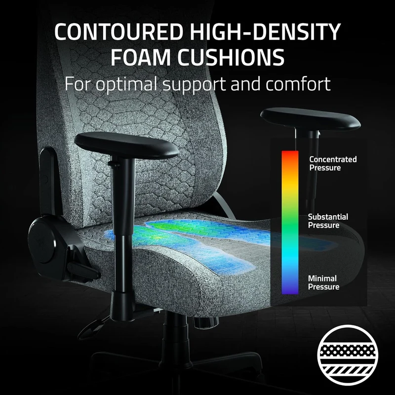 Razer Iskur V2 X Fabric Essential Gaming Chair with Built-in Lumbar Support (Black/Green, Light Gray)