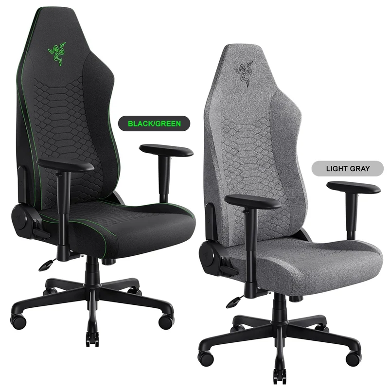 Razer Iskur V2 X Fabric Essential Gaming Chair with Built-in Lumbar Support (Black/Green, Light Gray)