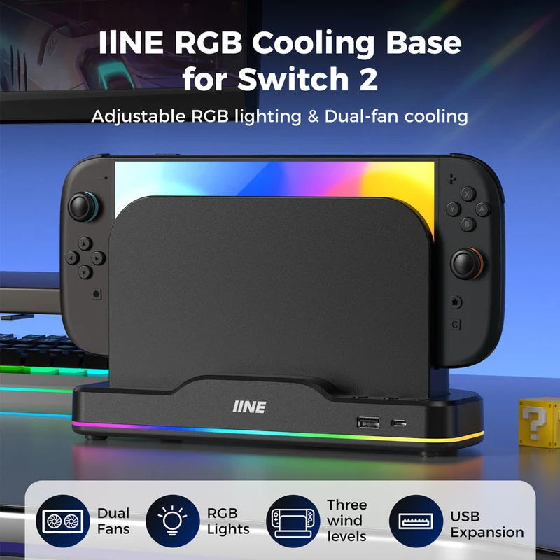 IINE RGB Cooling Base for Nintendo Switch 2 (Black) (L1101)