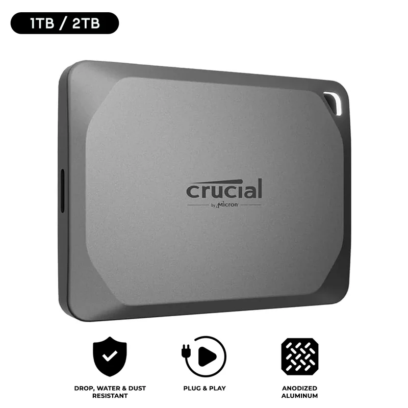 Crucial X9 Pro USB 3.2 Gen-2 (10Gb/s) 1050MB/s Read Type-C Portable SSD (1TB, 2TB)