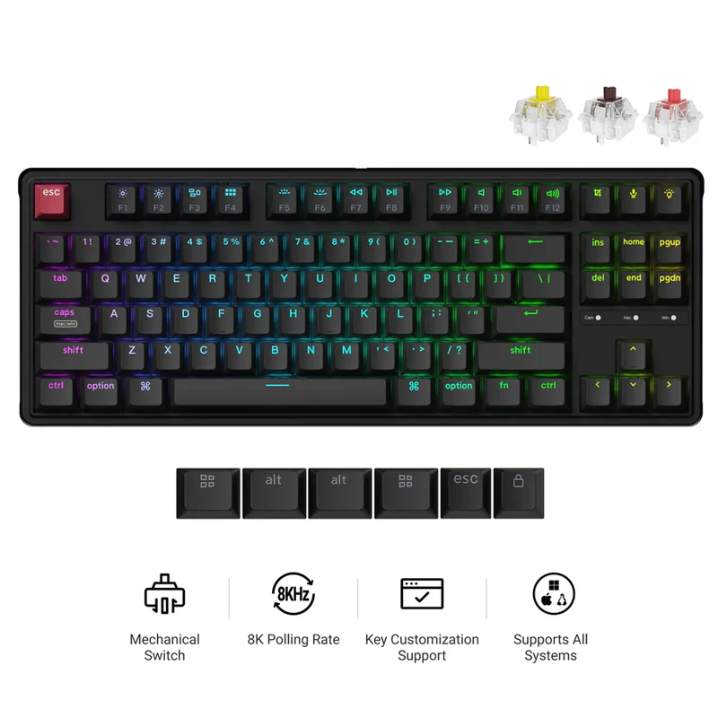 Keychron C3 Pro 8K QMK RGB Hot-Swappable 80% TKL Wired Custom Mechanical Keyboard (Super Banana Switch, Super Brown Switch, Super Red Switch)