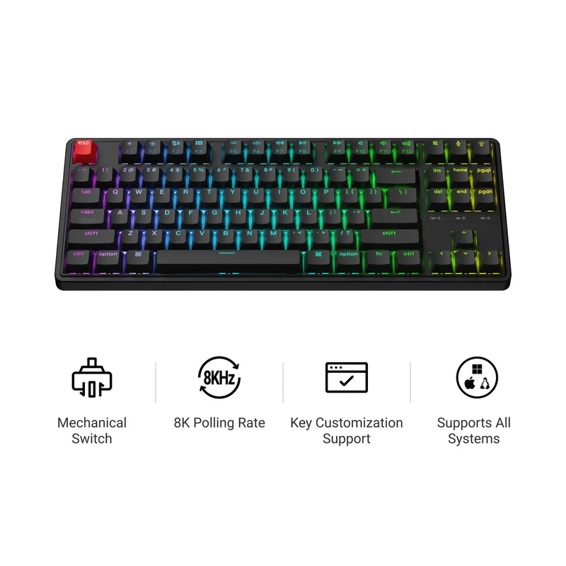 Keychron C3 Pro 8K QMK RGB Hot-Swappable 80% TKL Wired Custom Mechanical Keyboard (Super Banana Switch, Super Brown Switch, Super Red Switch)