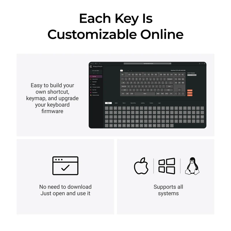 Keychron C3 Pro 8K QMK RGB Hot-Swappable 80% TKL Wired Custom Mechanical Keyboard (Super Banana Switch, Super Brown Switch, Super Red Switch)