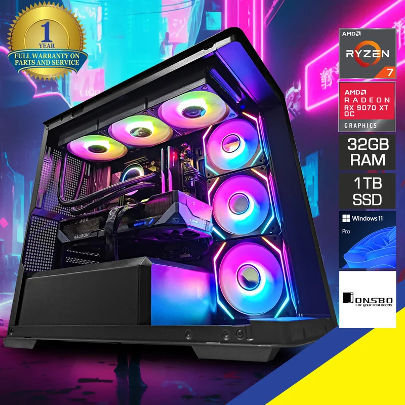 Sophos D300 Black Desktop Gaming PC | AMD Ryzen 7 7700 | 32GB RAM | 1TB SSD | with WiFi + Bluetooth | RX 9070 XT OC | Windows 11 Pro