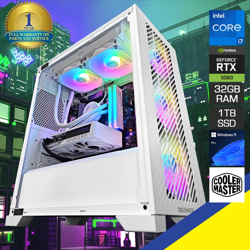 Aurora Elite 301 White Desktop Gaming PC | Intel i7 12700F | 32GB RAM | 1TB SSD | with WiFi + Bluetooth | GeForce RTX 5060 Ti OC | Windows 11 Pro