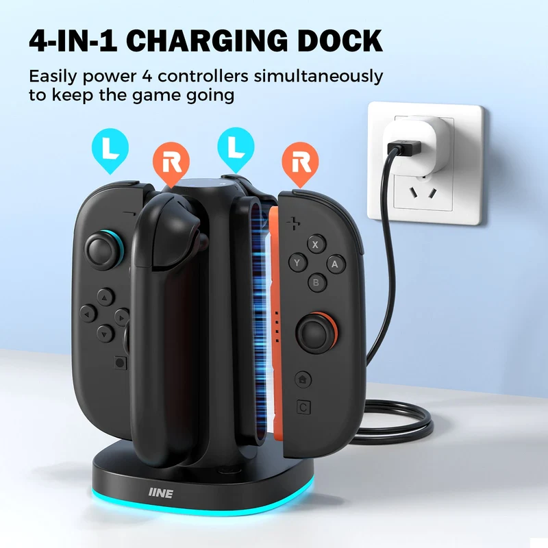 IINE Charging Dock with 4 Slots for Nintendo Switch 2 Controller (Black) (L1145)