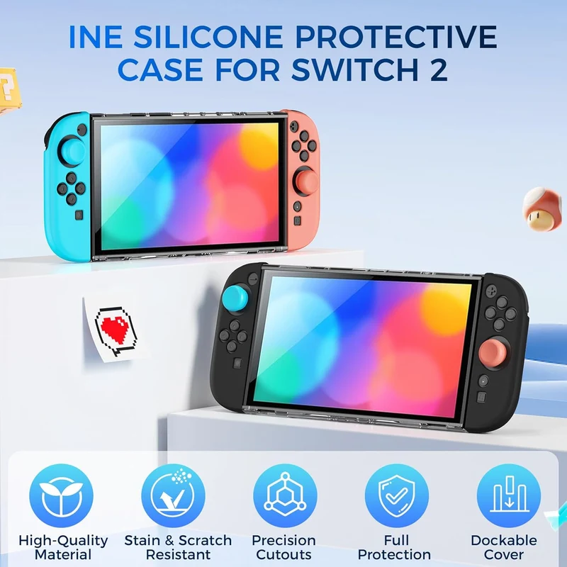 IINE Transparent PC Back Case + Silicone Joy-Pad Case Black for Nintendo Switch 2 (L1090)
