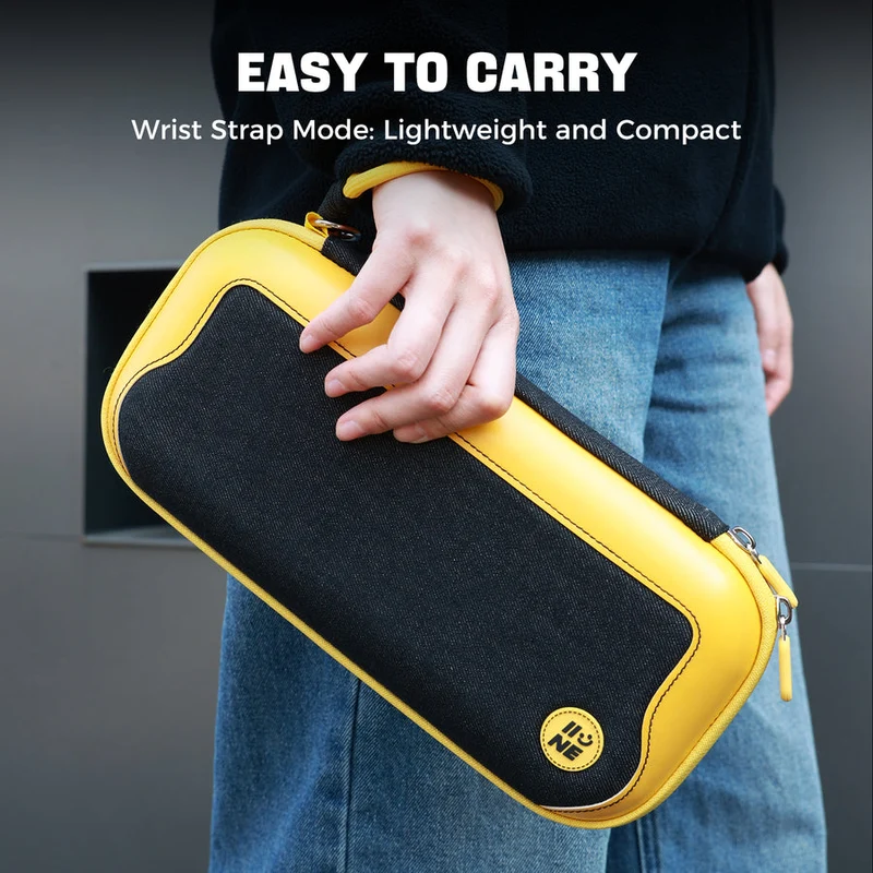 IINE EVA Carrying Storage Bag for Nintendo Switch 2 (Black, Yellow/Back)