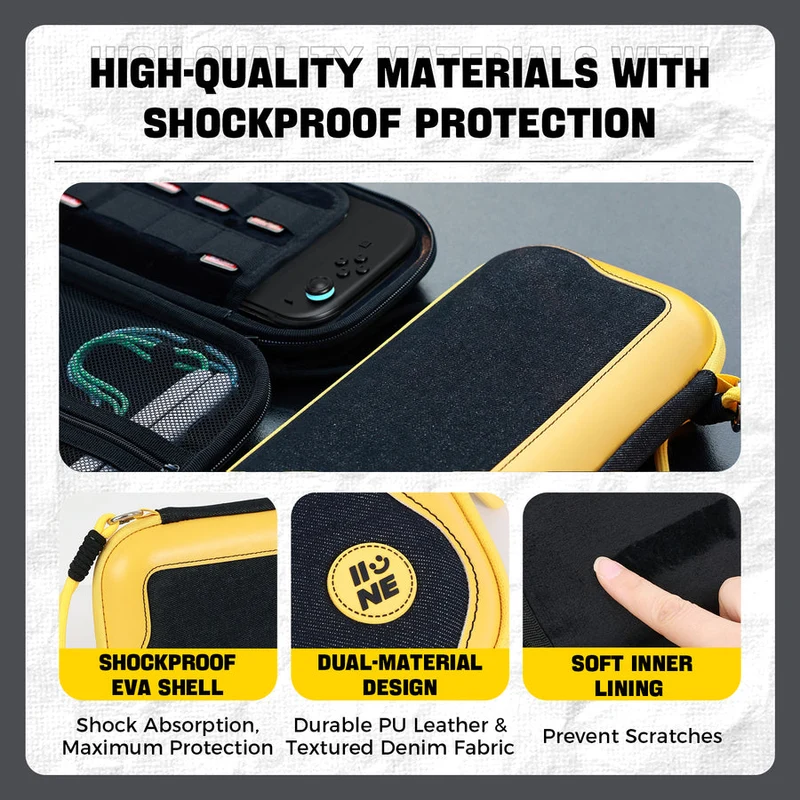 IINE EVA Carrying Storage Bag for Nintendo Switch 2 (Black, Yellow/Back)