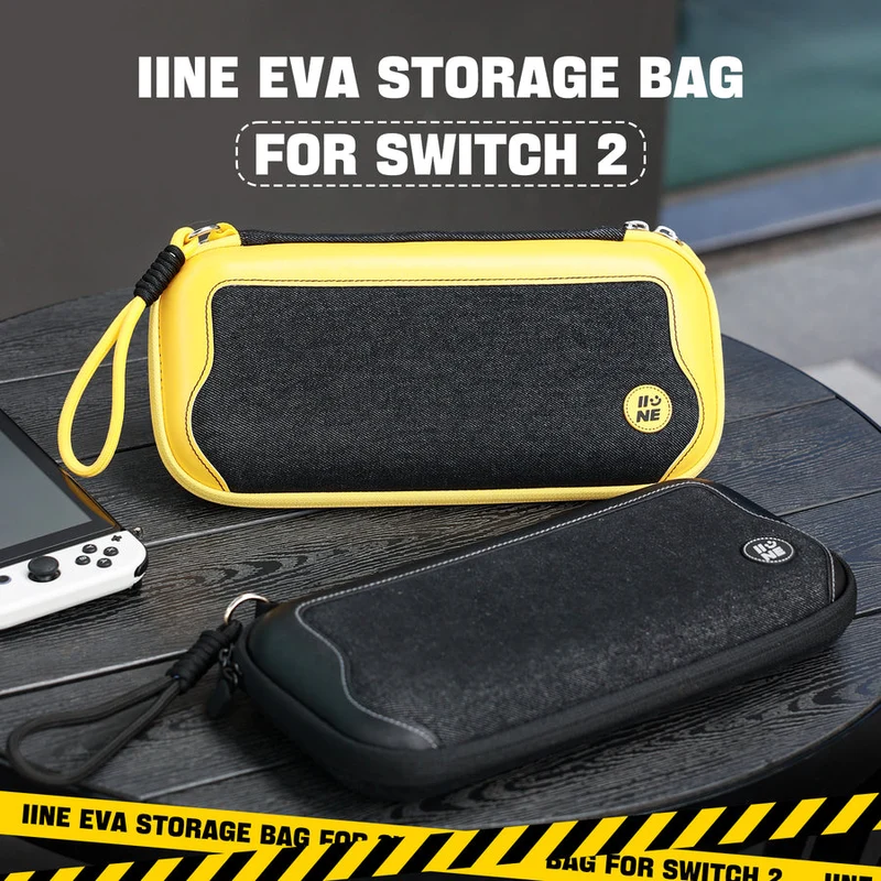 IINE EVA Carrying Storage Bag for Nintendo Switch 2 (Black, Yellow/Back)