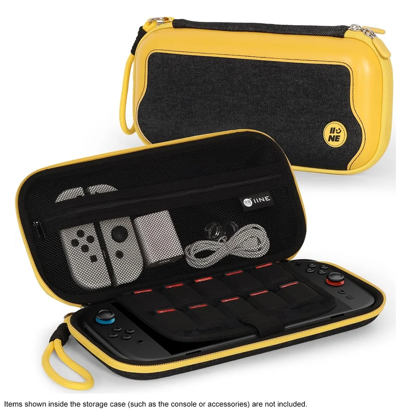 IINE EVA Carrying Storage Bag for Nintendo Switch 2 (Black, Yellow/Back)