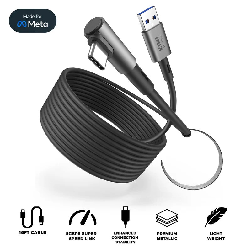 Kiwi Design Link Cable 16Ft (5M) for Meta Quest 2/3/Pro/3S/Pico 4 (Black, White) (QC-8)