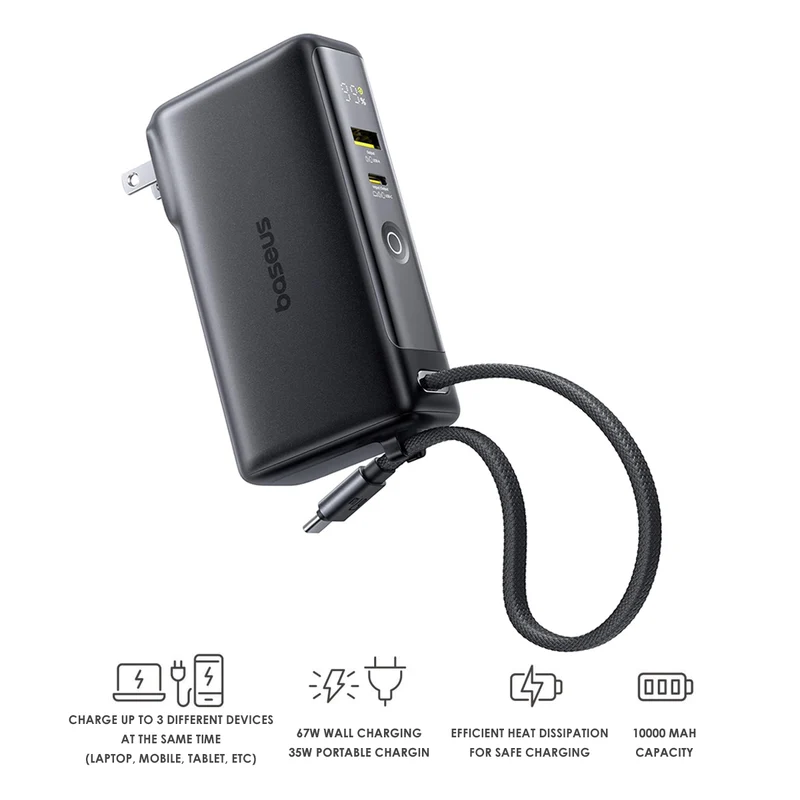 Baseus Nomos NT11 3-in-1 Omni-Charge Power Bank with Digital Display 10000mAh 67W (Cosmic Black) (P10078807123-00)